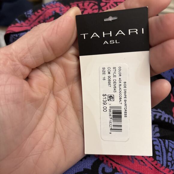 Tahari ASL Printed Faux-Wrap Dress Women's Multi V-Neck Side Zip Size 16 - Picture 7 of 8